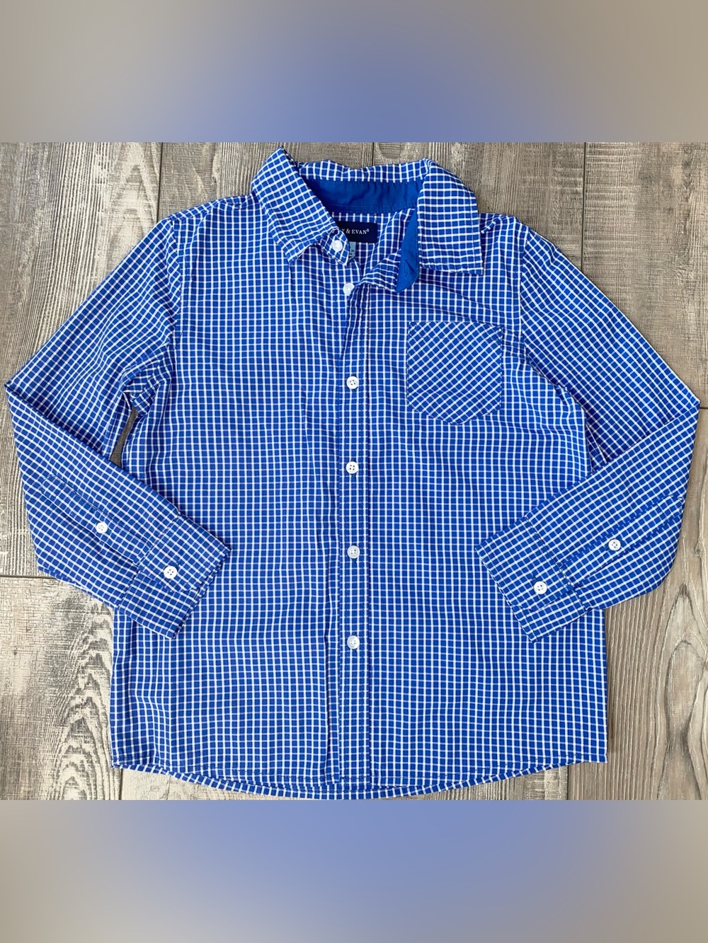 Andy & Evan Navy Blue White Flannel Plaid Button Down Long Sleeve Shirt Boys 6